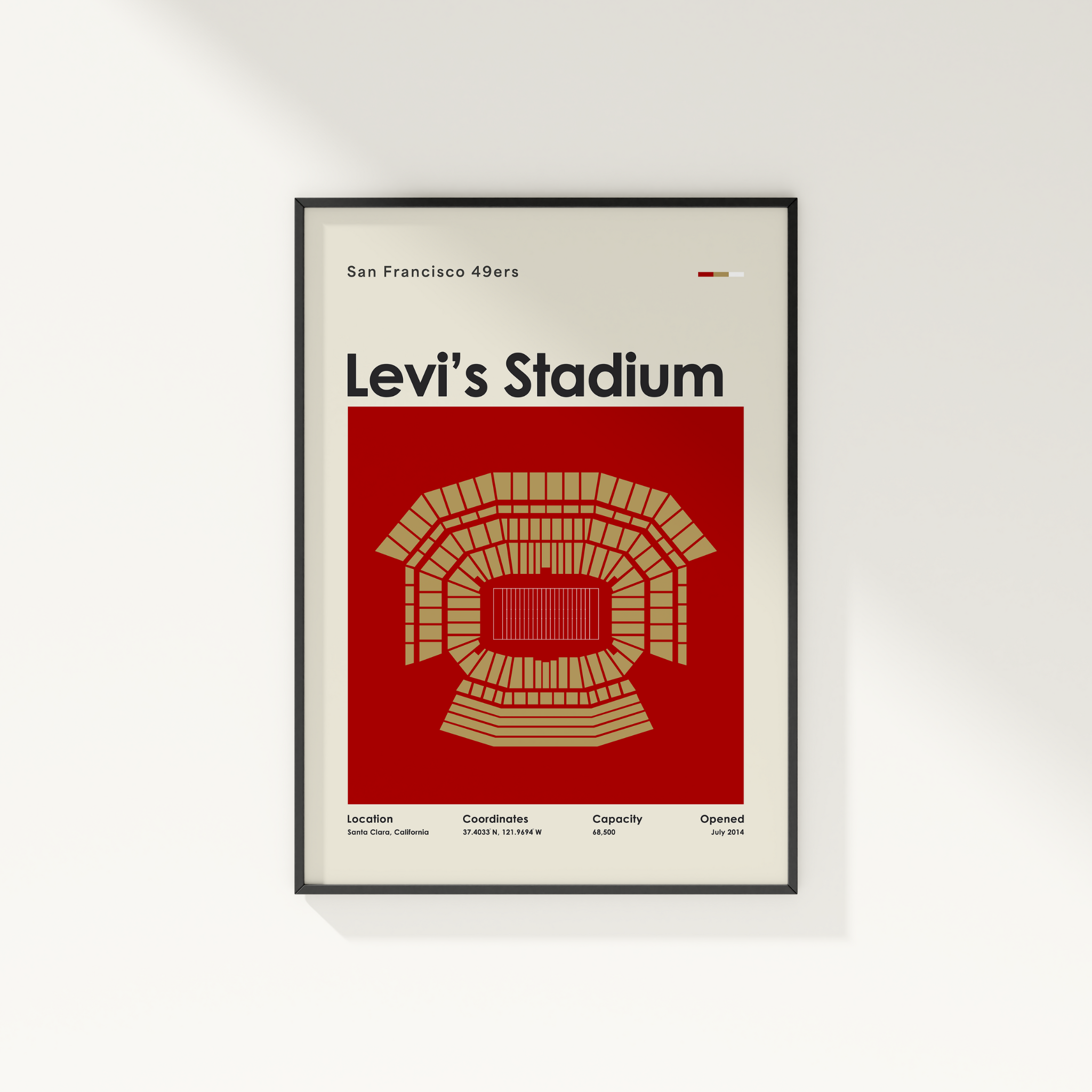Framed poster of Levi's Stadium with seating diagram on a red background