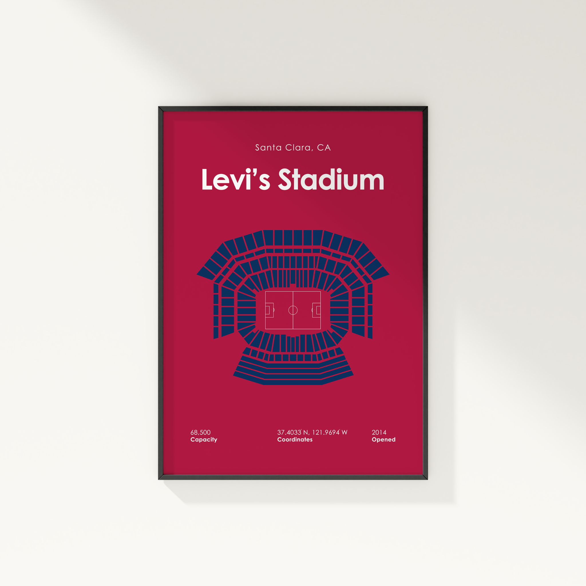 Framed poster of Levi's Stadium with seating diagram on a red background