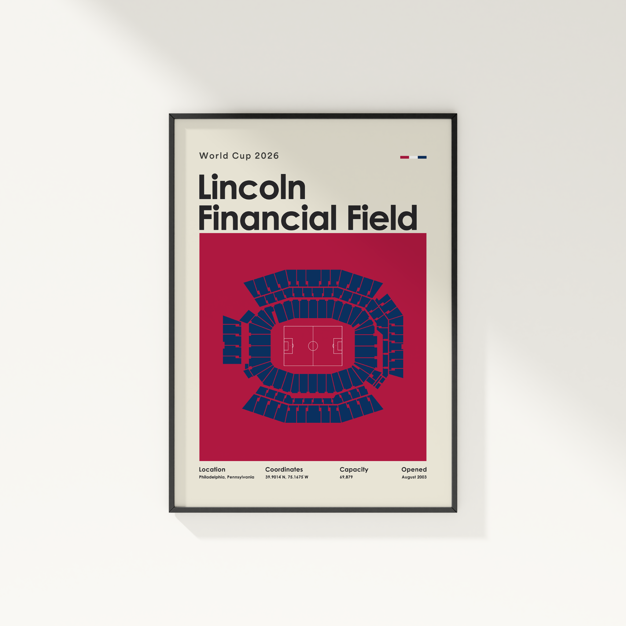 Framed poster of Lincoln Financial Field with seating chart on a white background