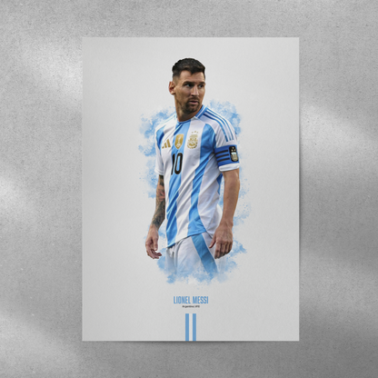 poster mockup of soccer player lionel messi on a grey wall