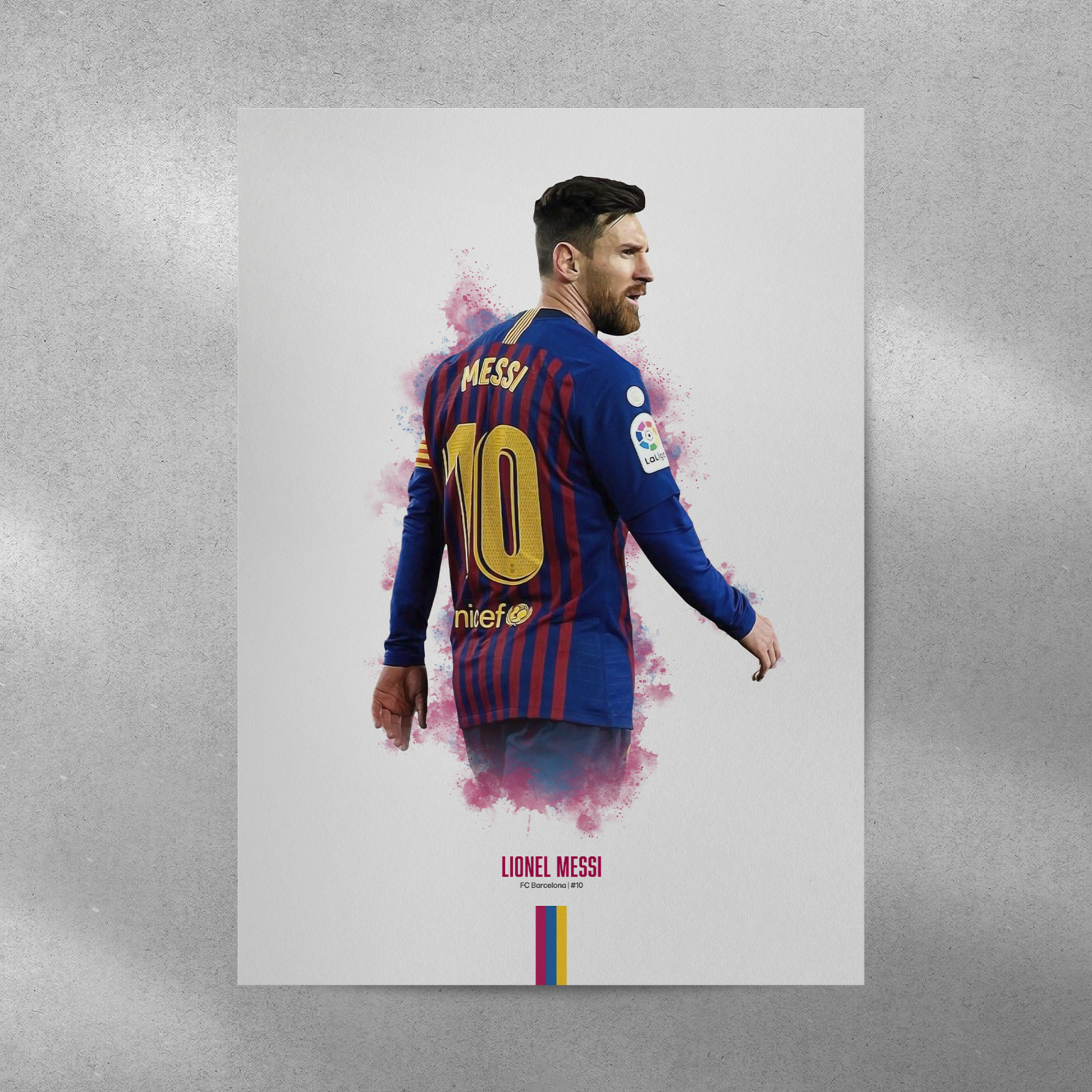 poster mockup of soccer player lionel messi on a grey wall