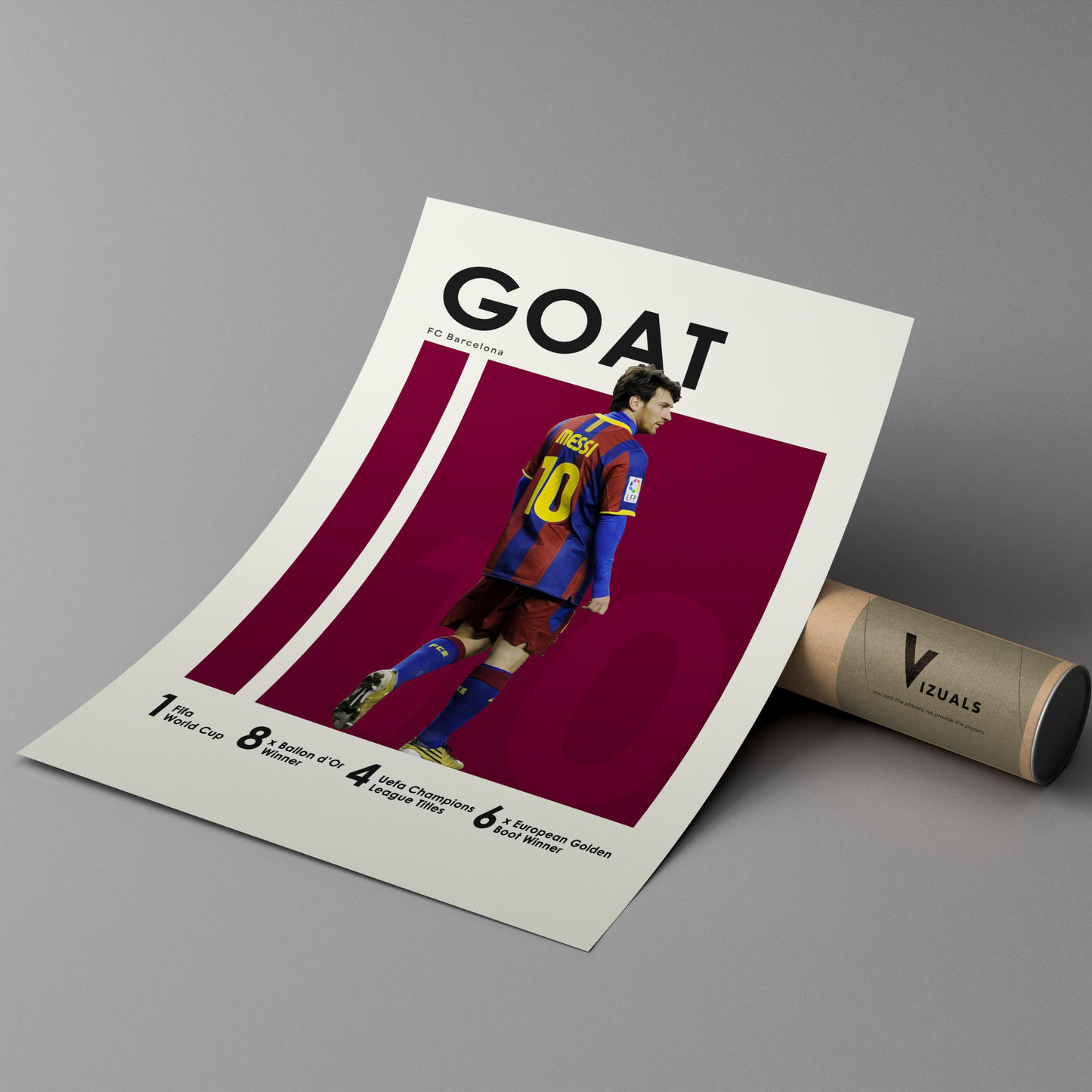 poster mockup of soccer player lionel messi leaning on a cardboard tube