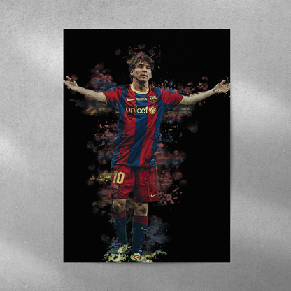 poster mockup of soccer player lionel messi on a grey wall