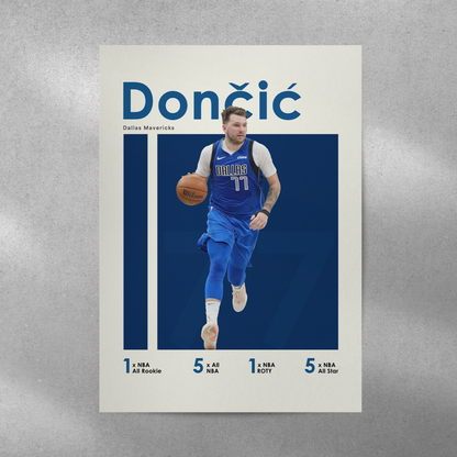 poster mockup of basketball player luka doncic on a grey wall