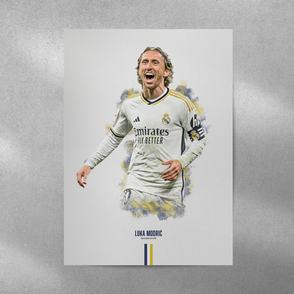 poster mockup of soccer player luka modric on a grey wall