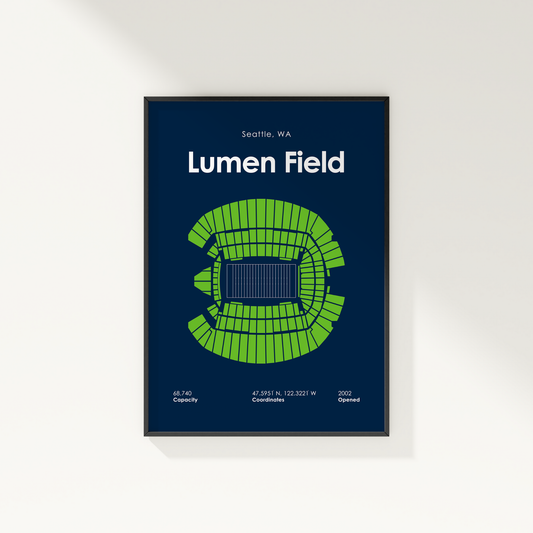 Framed poster of Lumen Field with seating chart on a white background