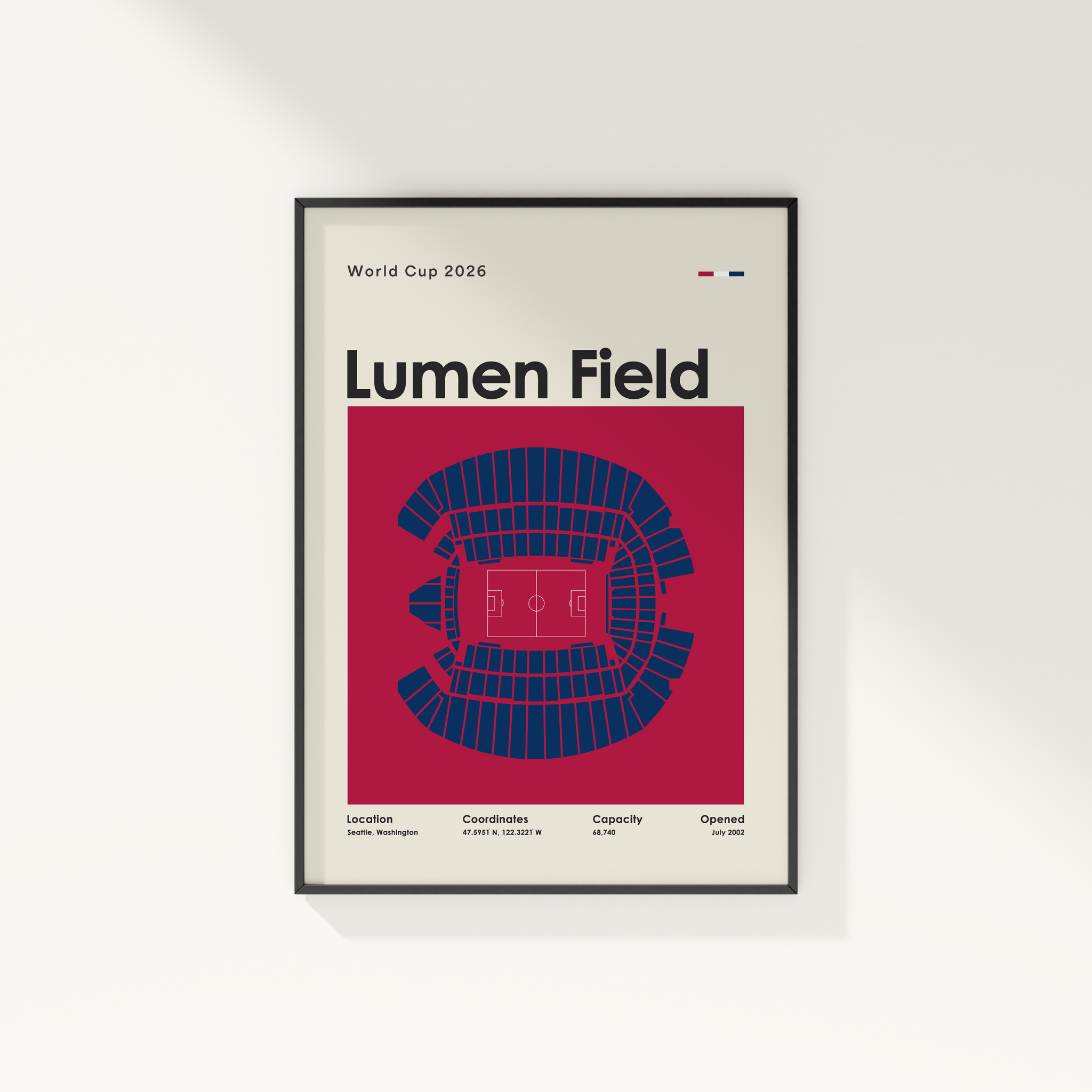 Framed poster of Lumen Field with seating chart design on a white background