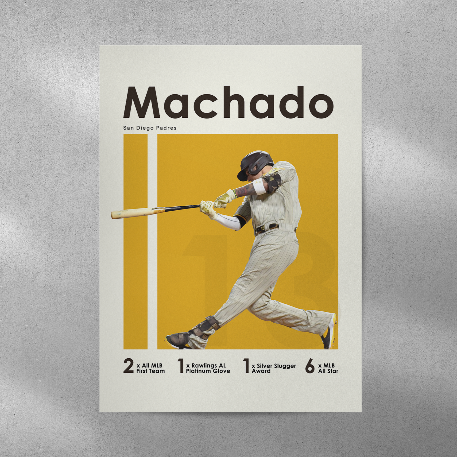 poster mockup of baseball player manny machado on a grey wall