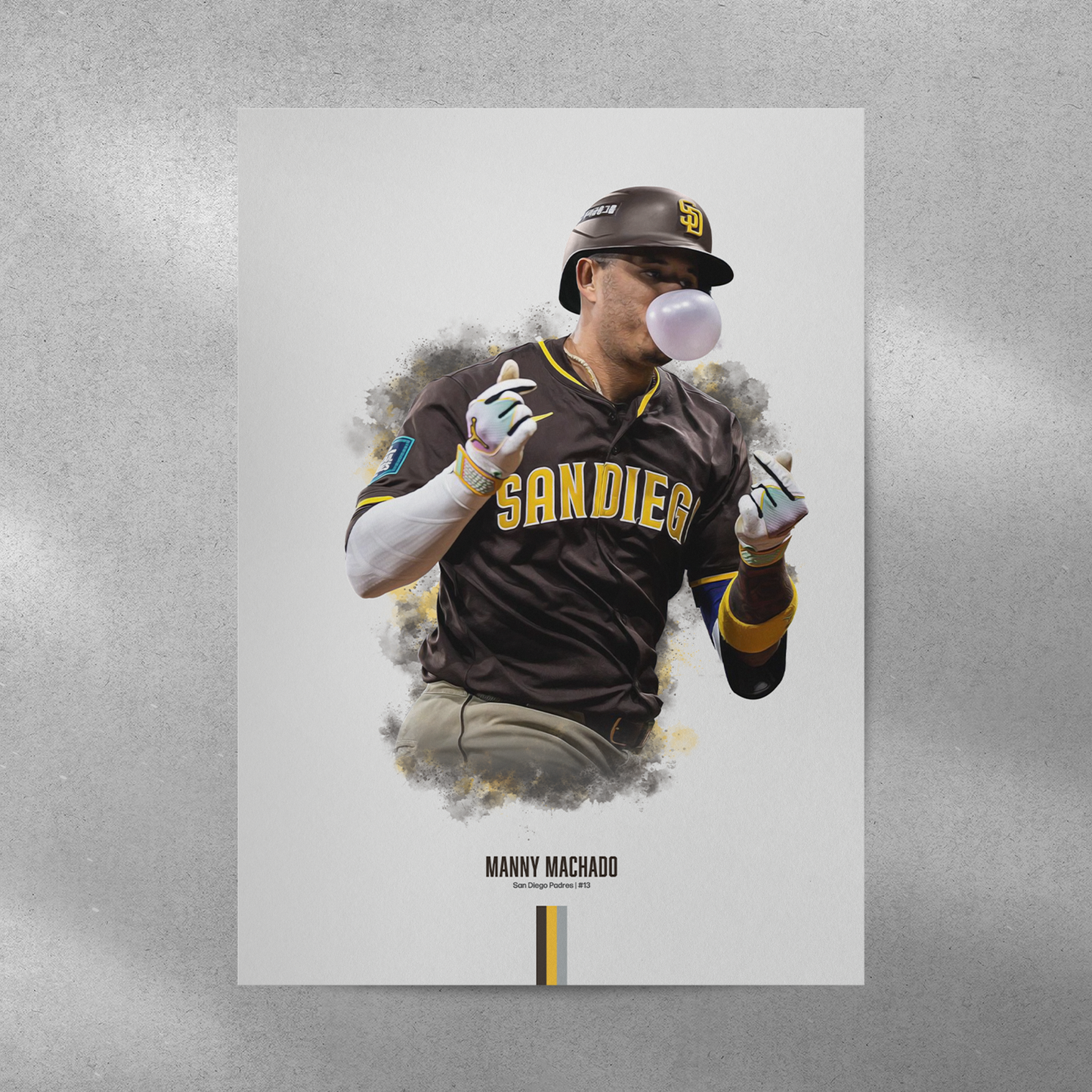 poster mockup of baseball player manny machado on a grey wall