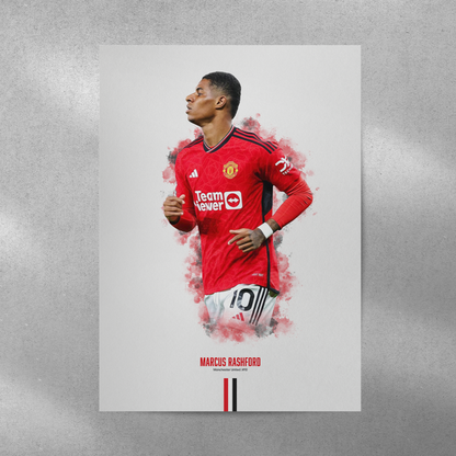 poster mockup of soccer player marcus rashford on a grey wall