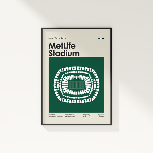 Framed poster of MetLife Stadium with New York Jets text on a white background