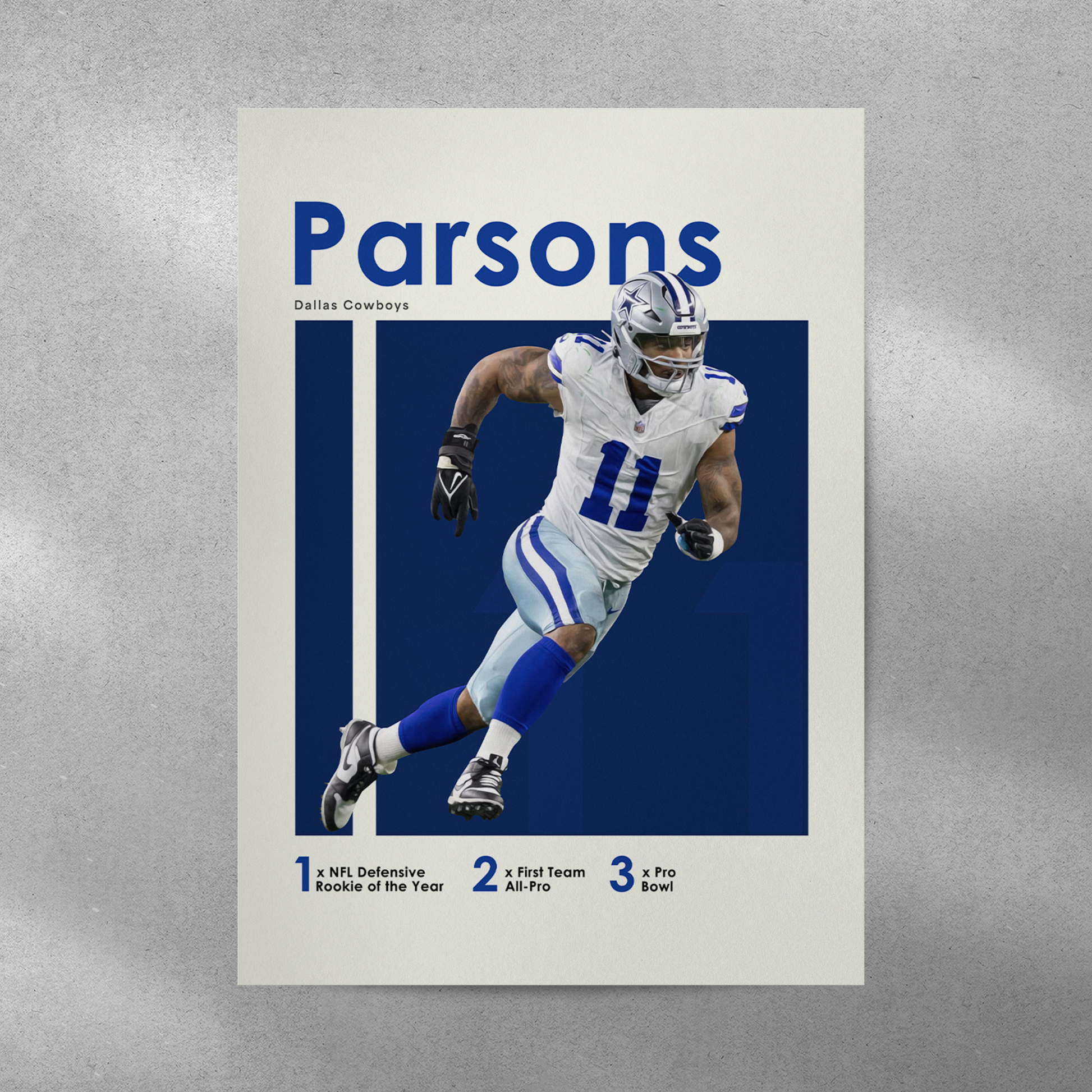 poster mockup of football player micah parsons on a grey wall