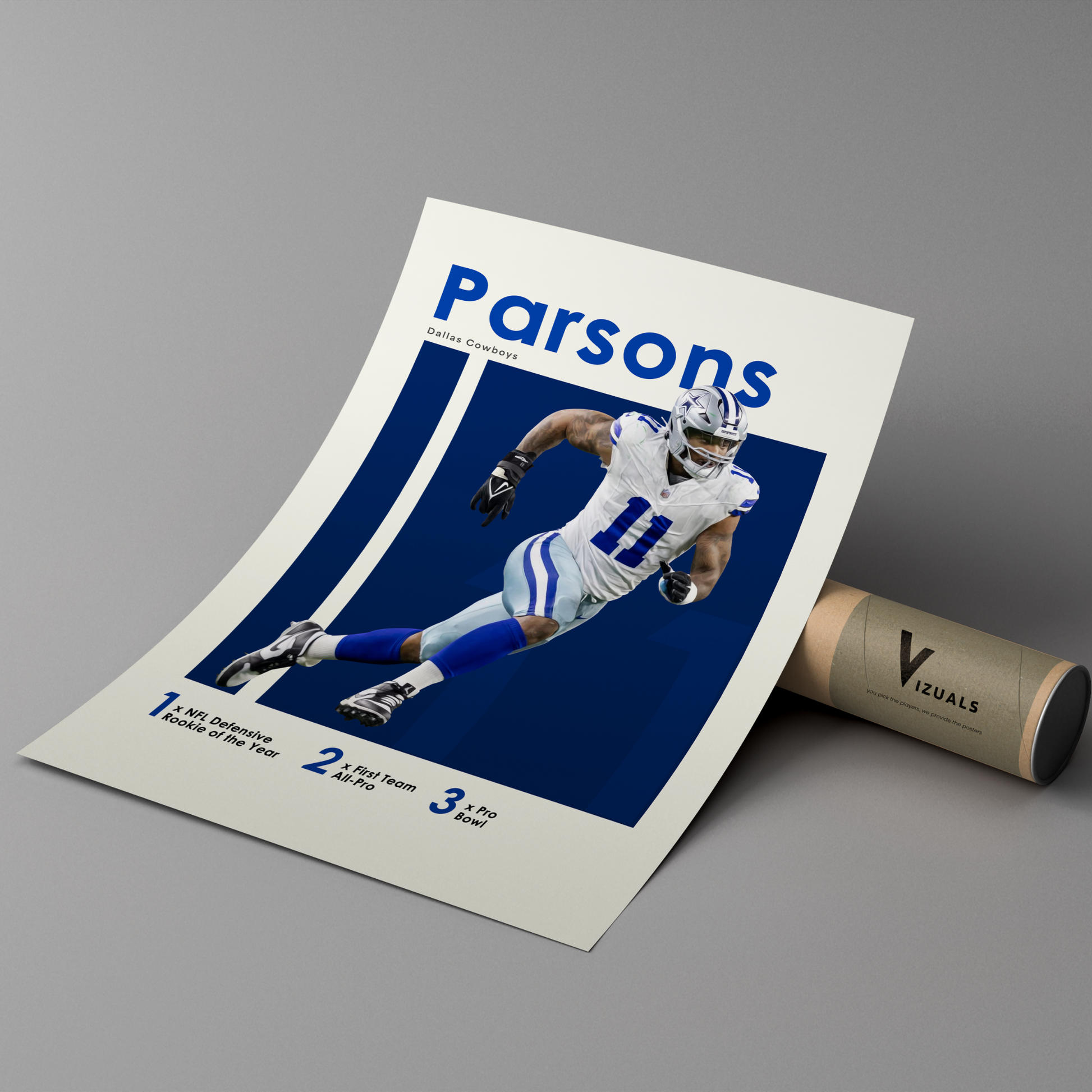 poster mockup of football player micah parsons leaning on a cardboard tube