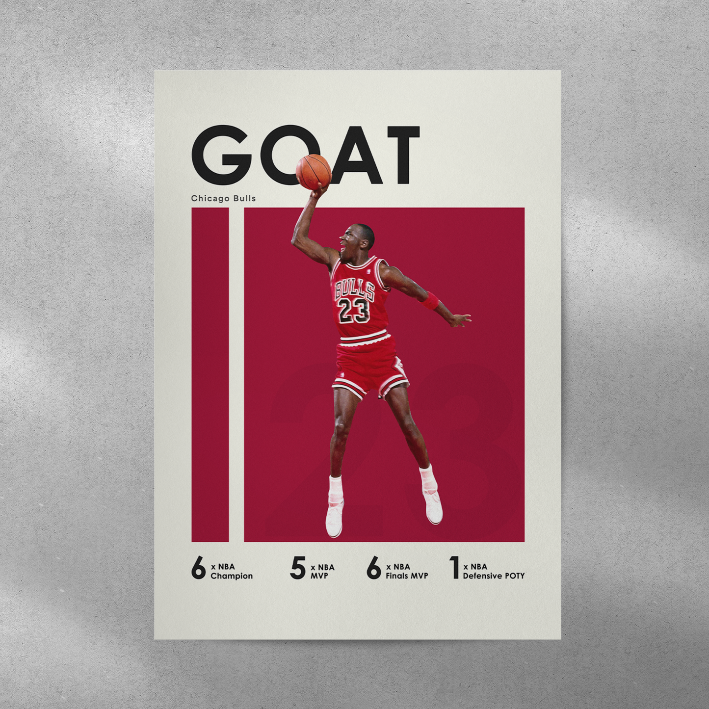 poster mockup of basketball player michael jordan on a grey wall