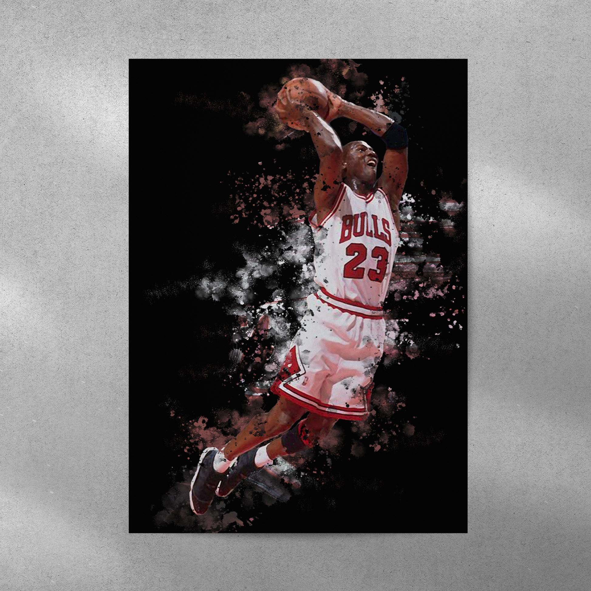 poster mockup of basketball player michael jordan on a grey wall