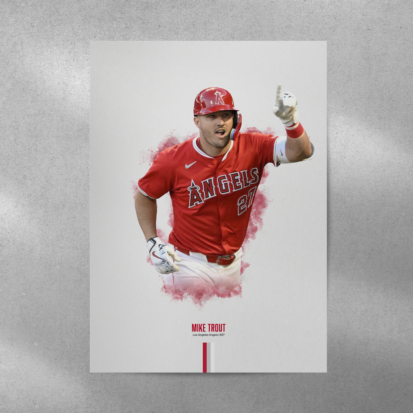 poster mockup of baseball player mike trout on a grey wall