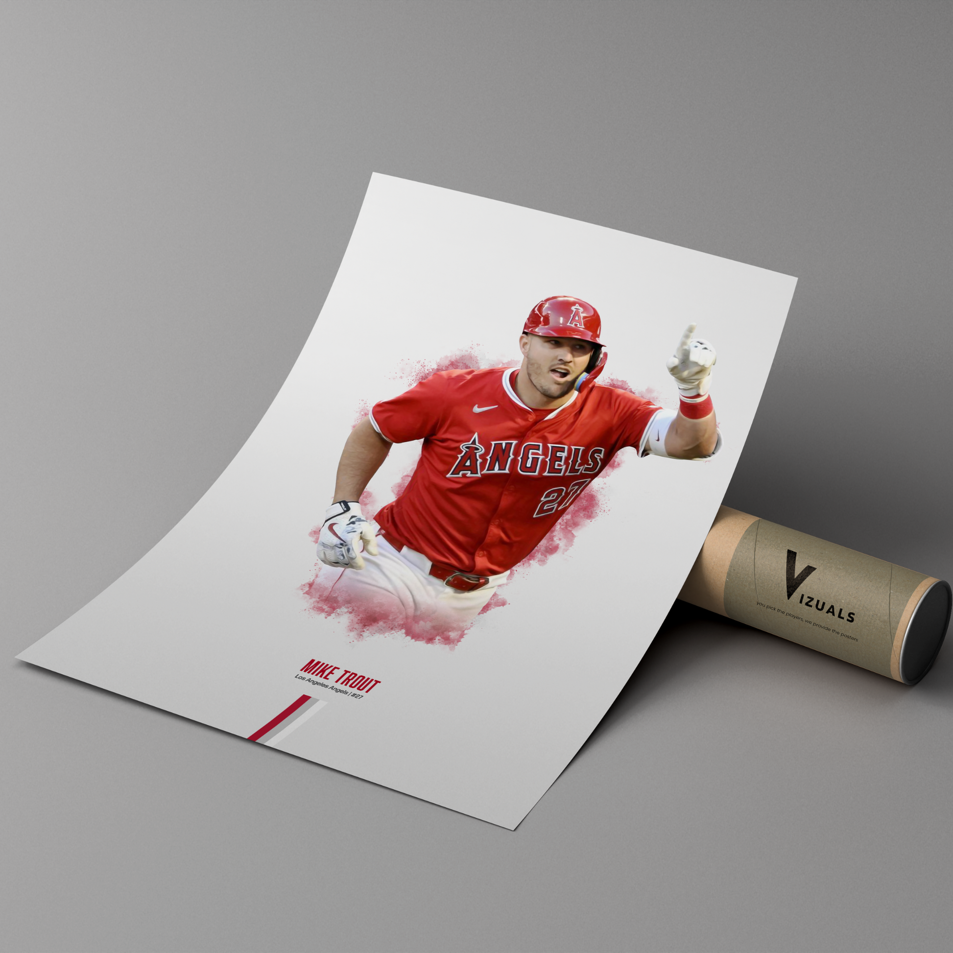 poster mockup of baseball player mike trout leaning on a cardboard tube