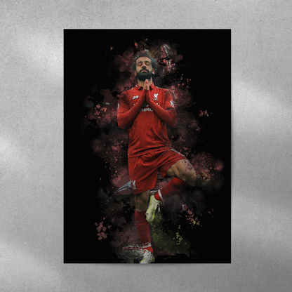 poster mockup of soccer player mo salah on a grey wall