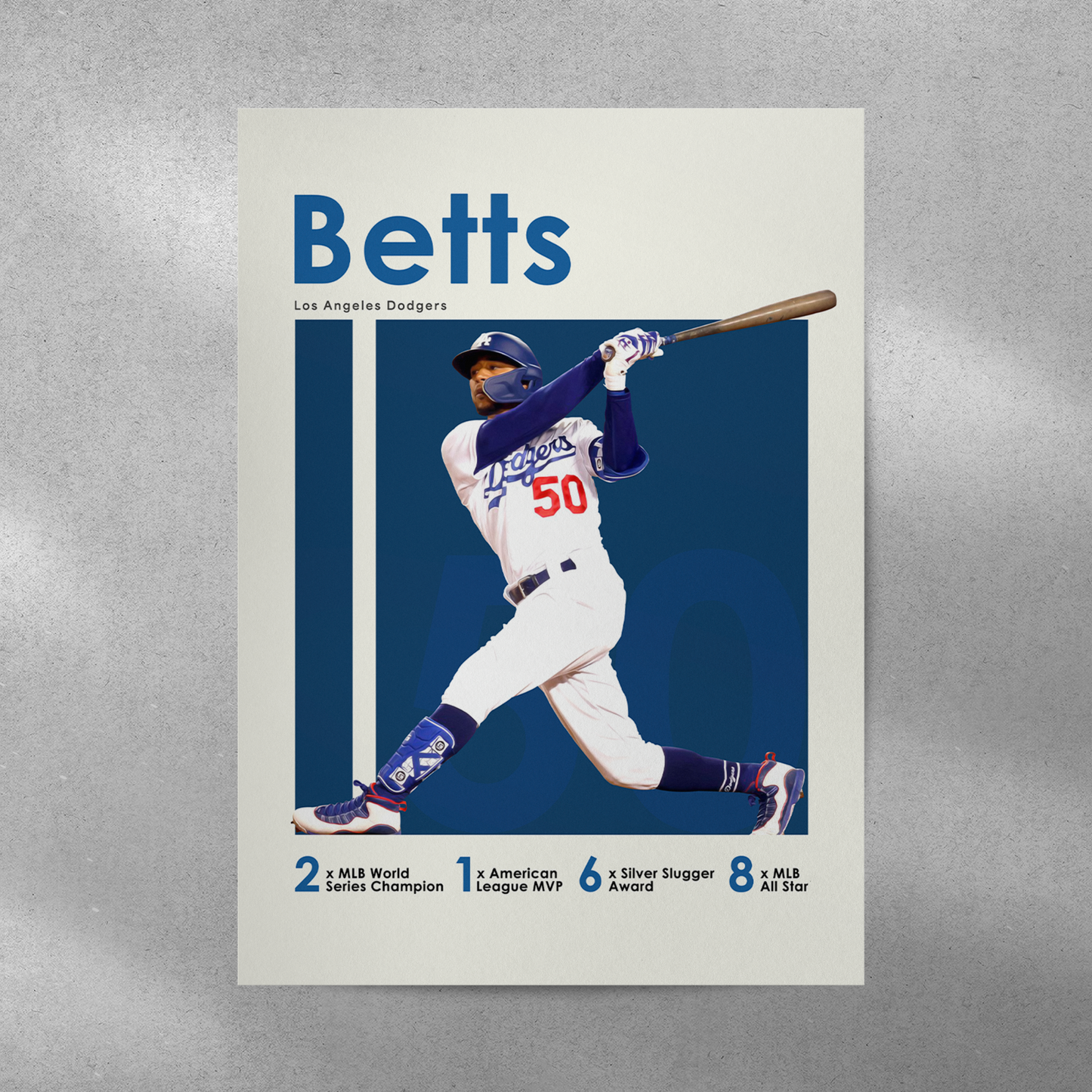 poster mockup of baseball player mookie betts on a grey wall