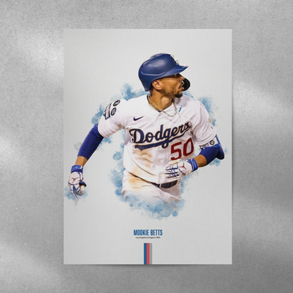 poster mockup of baseball player mookie betts on a grey wall