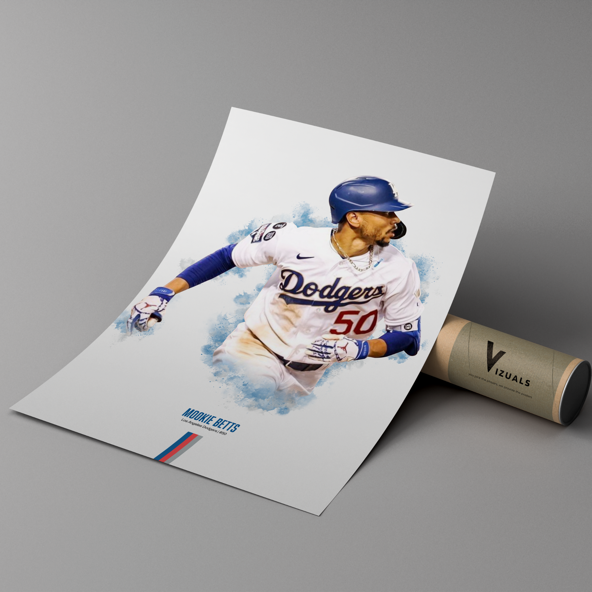 poster mockup of baseball player mookie betts leaning on a cardboard tube