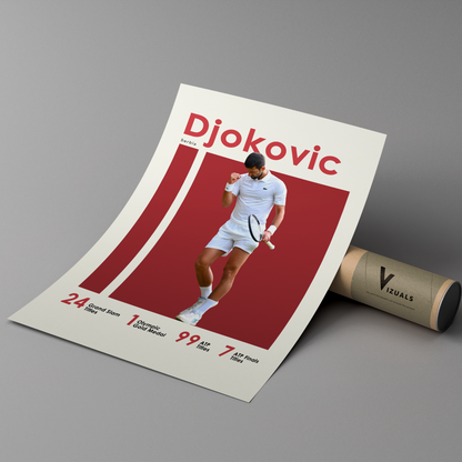 poster mockup of tennis player novak djokovic leaning on a cardboard tube