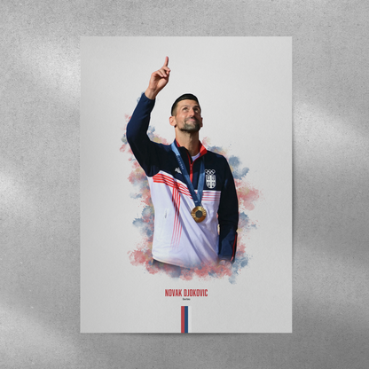 poster mockup of tennis player novak djokovic on a grey wall