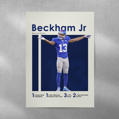 poster mockup of football player odell beckham jr on a grey wall