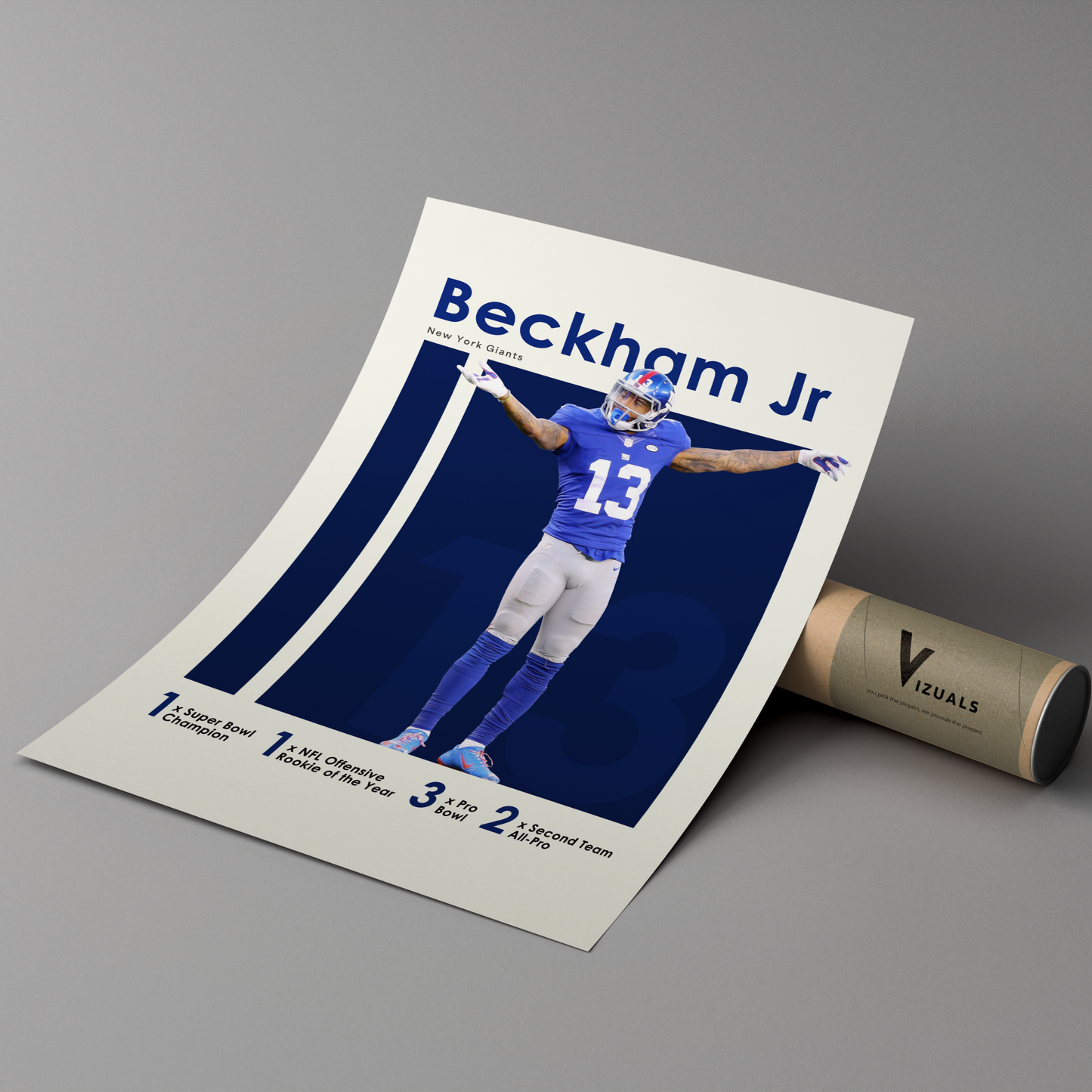 poster mockup of football player odell beckham jr leaning on a cardboard tube