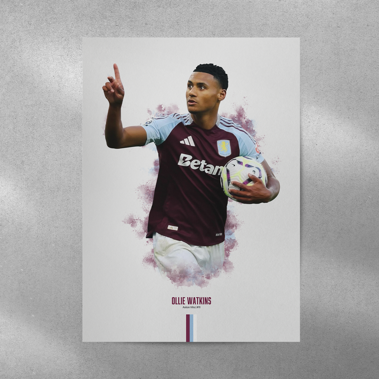 poster mockup of soccer player ollie watkins on a grey wall