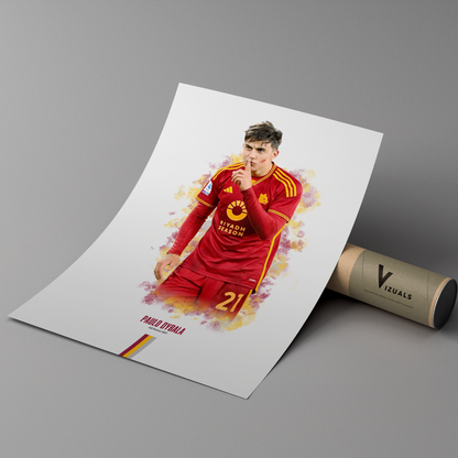 poster mockup of soccer player paulo dybala leaning on a cardboard tube