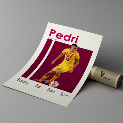 poster mockup of soccer player pedri leaning on a cardboard tube