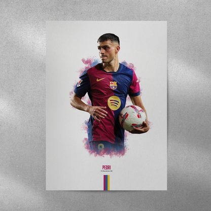 poster mockup of soccer player pedri on a grey wall