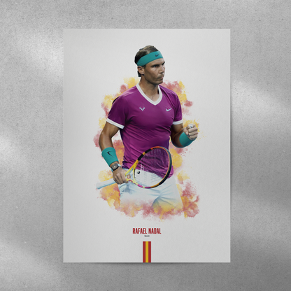 poster mockup of tennis player rafael nadal on a grey wall