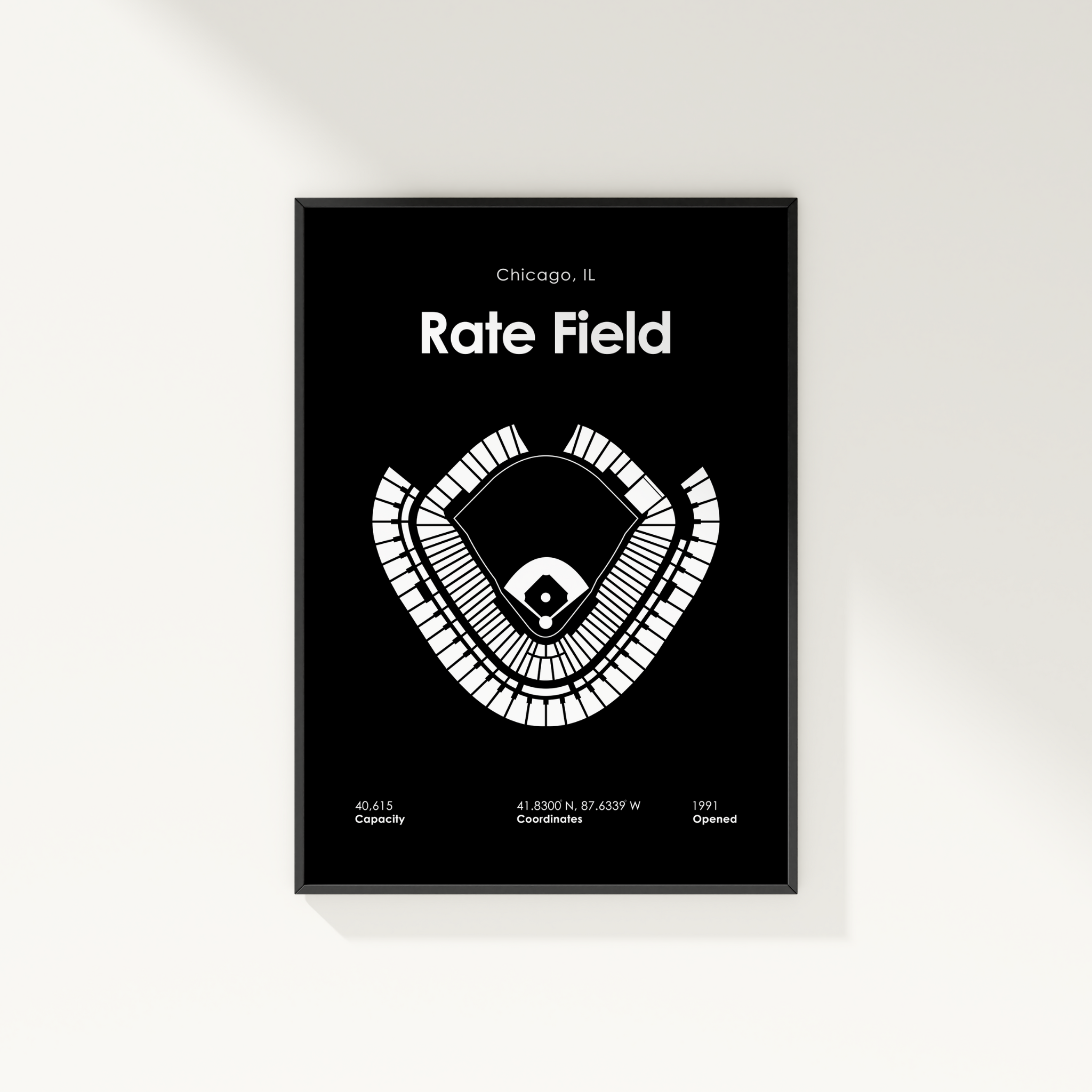 Framed poster with 'Rate Field' design on a black background