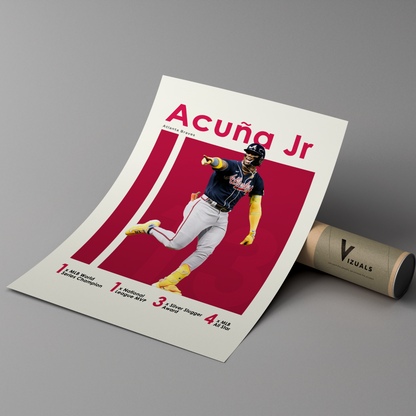 poster mockup of baseball player ronald acuna jr leaning on a cardboard tube