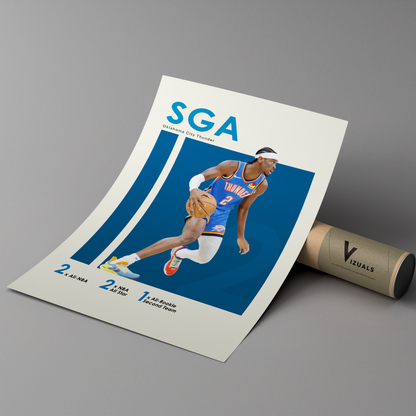 poster mockup of basketball player shai gilgeous-alexander leaning on a cardboard tube