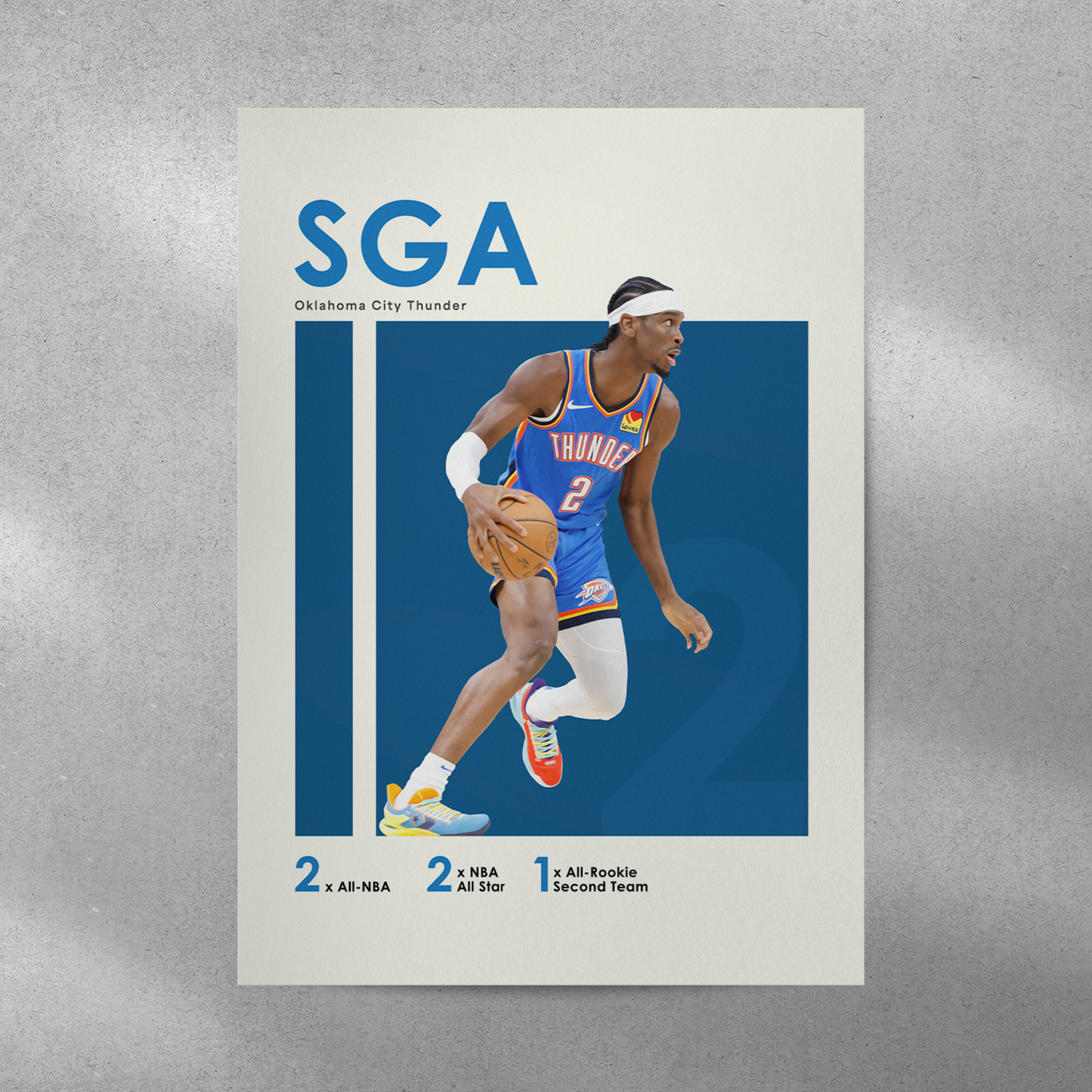 poster mockup of basketball player shai gilgeous-alexander on a grey wall