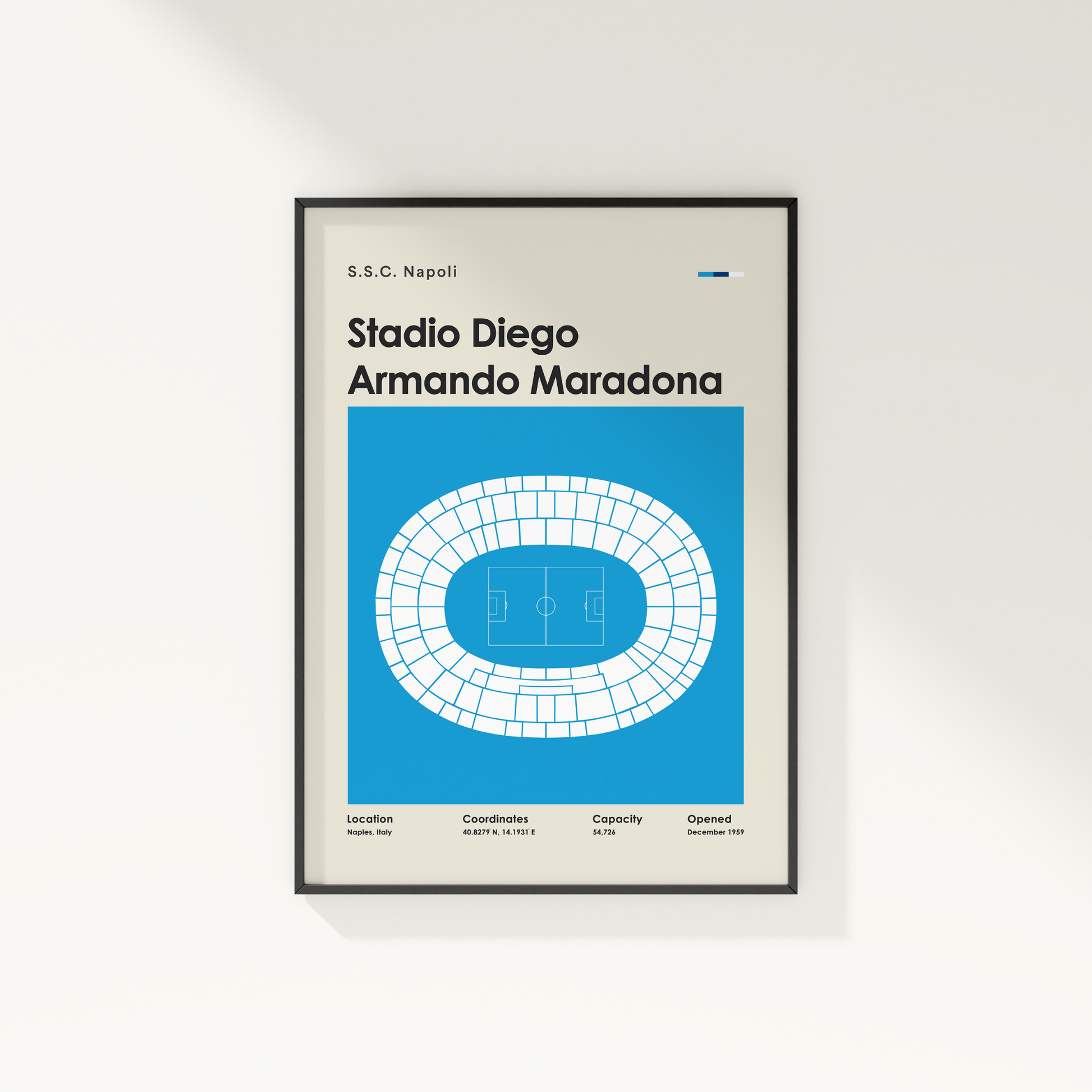 Framed poster of Stadio Diego Armando Maradona with blue and beige design.