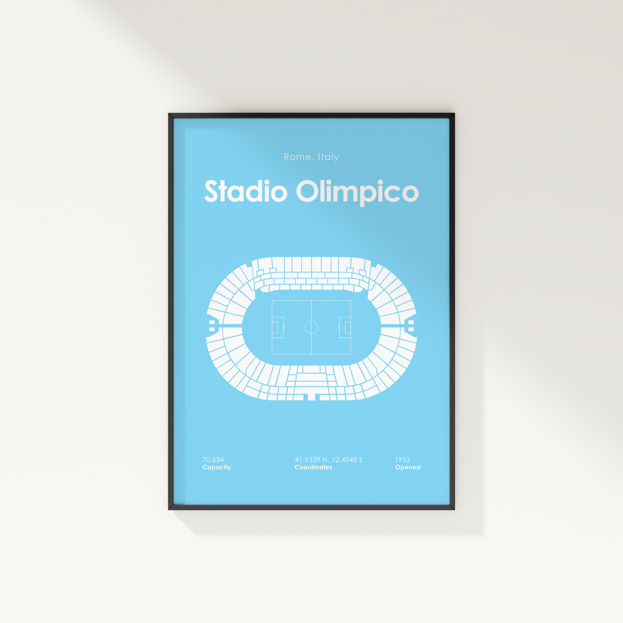 Framed poster of Stadio Olimpico layout on a light blue background