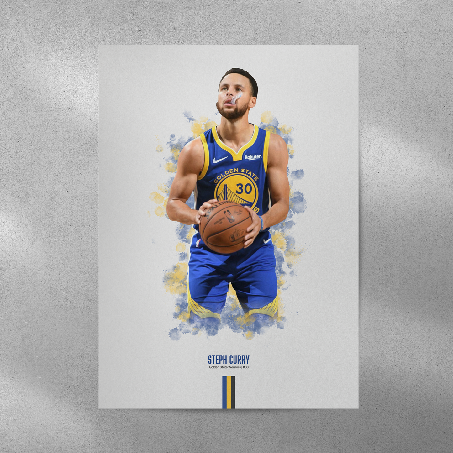 poster mockup of basketball player steph curry on a grey wall