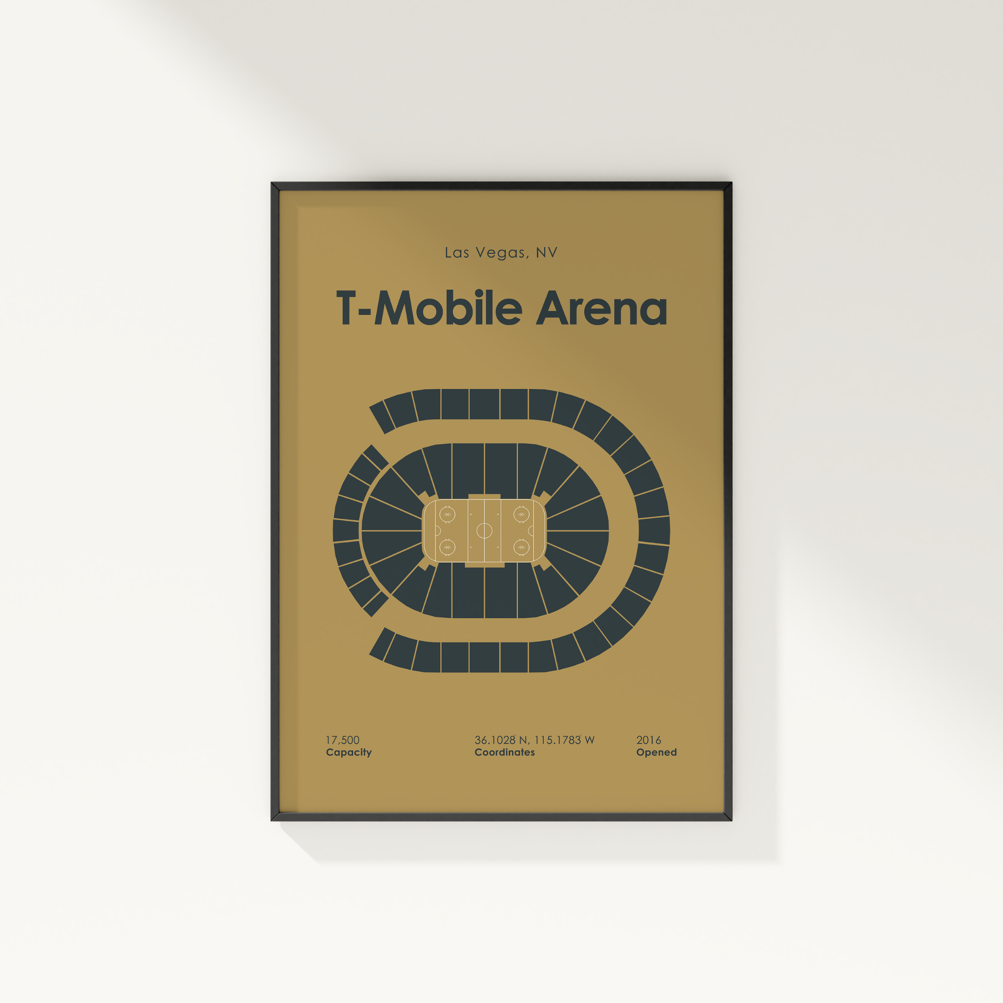 Framed poster of T-Mobile Arena layout on a beige background