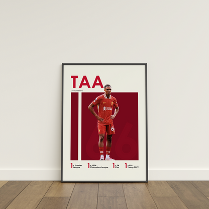 framed poster mockup of soccer player trent alexander-arnold leaning on a white wall