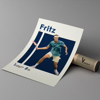 poster mockup of tennis player taylor fritz leaning on a cardboard tube