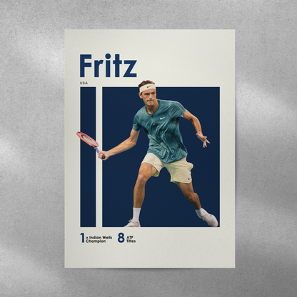 poster mockup of tennis player taylor fritz on a grey wall