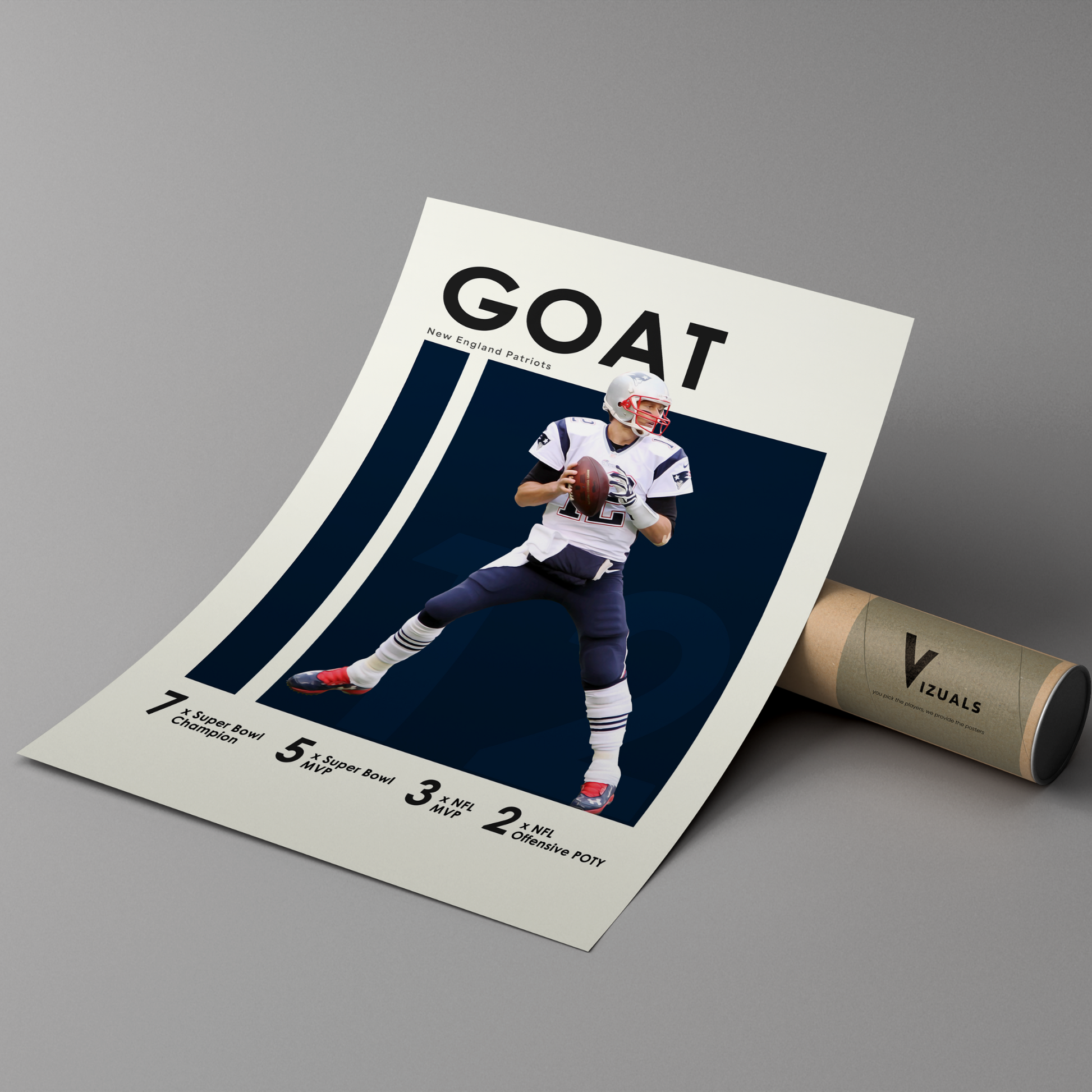 poster mockup of football player tom brady leaning on a cardboard tube