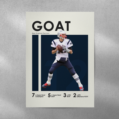 poster mockup of football player tom brady on a grey wall