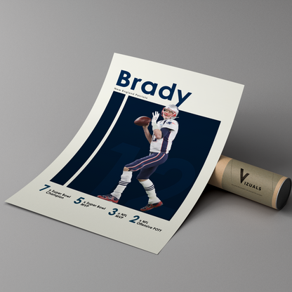 poster mockup of football player tom brady leaning on a cardboard tube