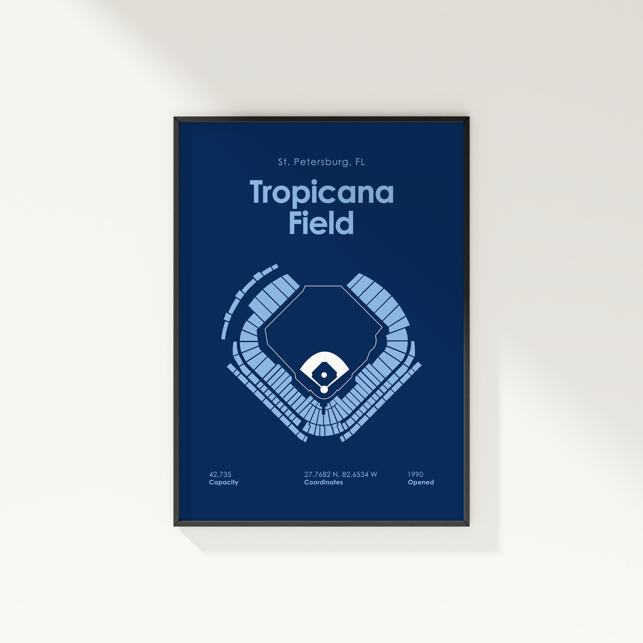 Framed poster of Tropicana Field layout on a blue background