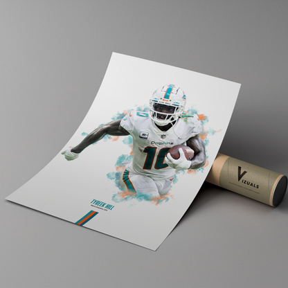 poster mockup of football player tyreek hill leaning on a cardboard tube